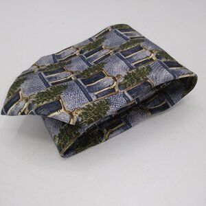 Ermenegildo Zegna Silk Tie Architectural Print Gray Gold Tan Green Men's Luxury